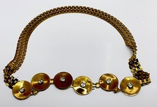 Vintage 80s Goldtone Stretch Belt With Gemstones Accents