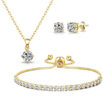 18k Gold Plated Solitaire Friendship Slider Set Created with Zircondia  Crystals