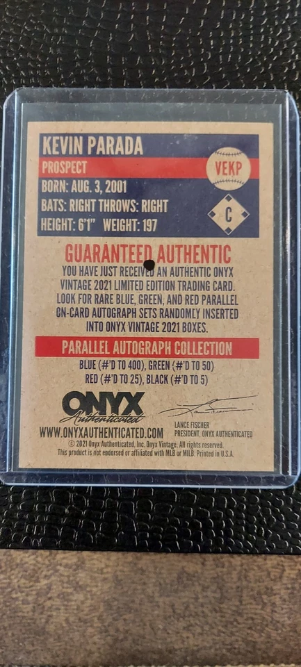 Kevin Parada 2021 Onyx Vintage Extended Auto Blue Ink /400 Autograph - Image 2 of 2