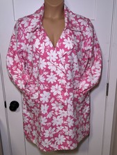 Erika Size X-large Pink White Floral Double Breasted Cotton Coat Lined Retro