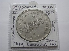 1949 New Zealand Silver 50% Crown George VI Royal Visit Commemorative Coin #CU1