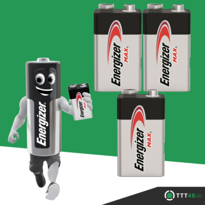 3 x Energizer Max 9V Block Alkaline E-Block 6LR21  Batterie - Rauchmelder 