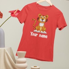 Personalised Custom Printed Your Name T-Shirt Cute Jungle Lion Novelty Kids Gift