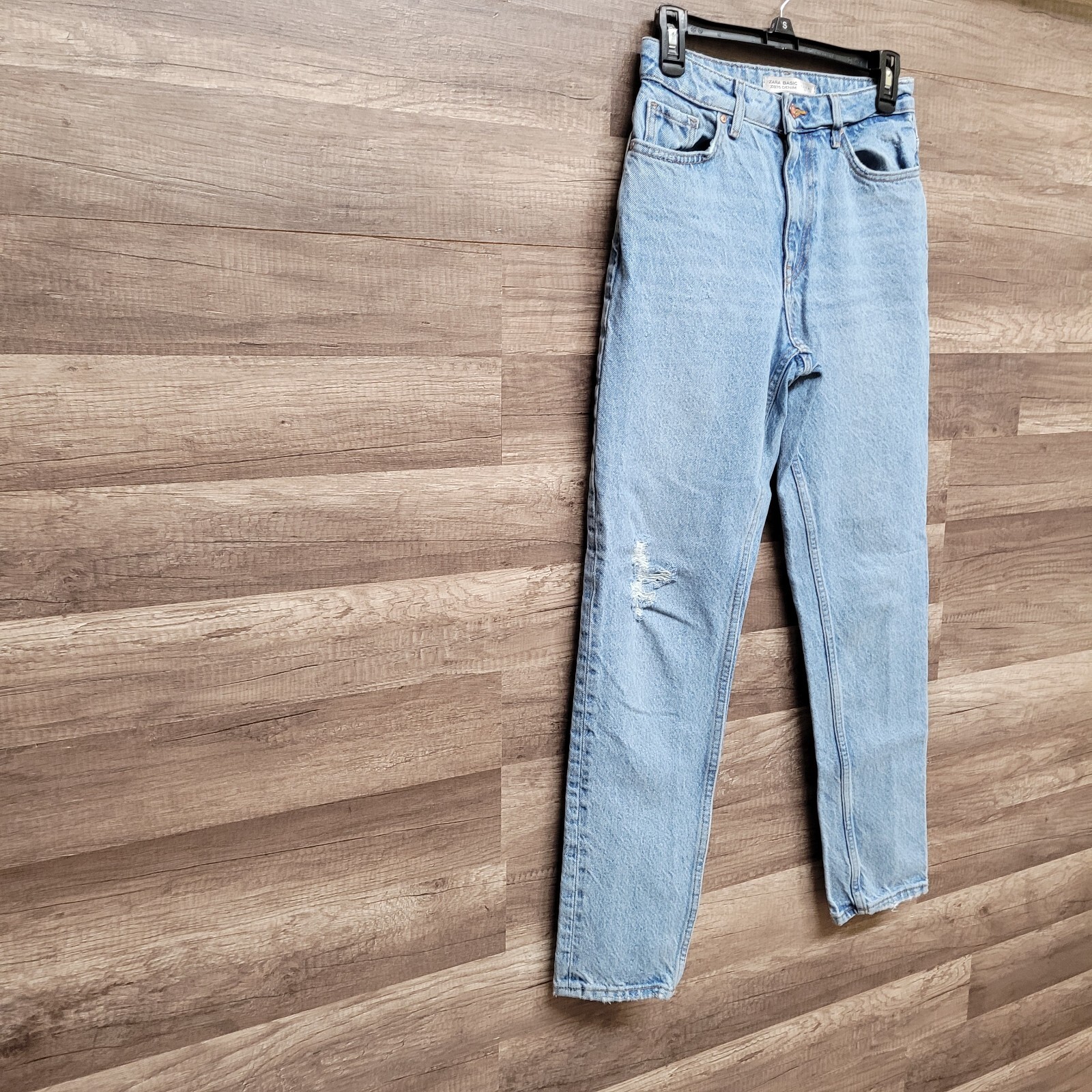 Zara Basic Denim Distressed Straight Tapered Mom … - image 4