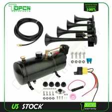 150DB 0.8G 4 Trumpet Train Air Horn Kit 150 PSI Air Compressor for Car Truck 12V