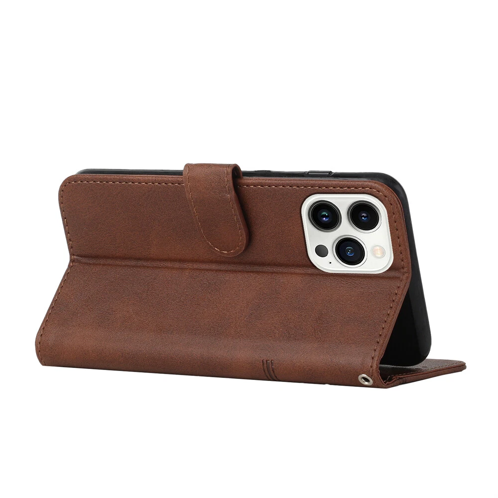 Premium Leather Flip Wallet Shockproof Case for iPhone 15 Pro Max 14 13 XR 7 with Full Protection