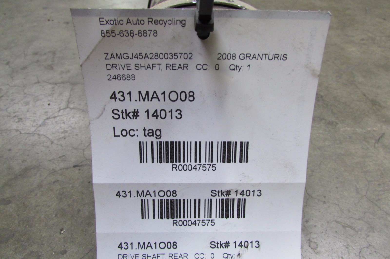 Maserati Granturismo, Drive Shaft, Rear, Used, P/N 228857