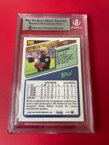 Tarjeta de novato dorada Rick Mirer Notre Dame NFL 1993 Topps firmada automática Beckett BAS - Imagen 2 de 2