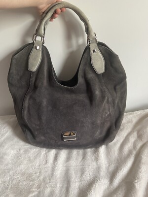 francesco biasia Tasche Schultertasche Grau H 32 B 44 T 14 Velour Leder Top