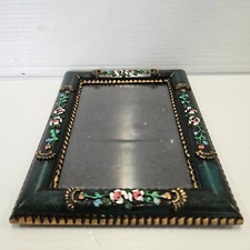 Mini plastic /glass Photo Frame green with flower decor