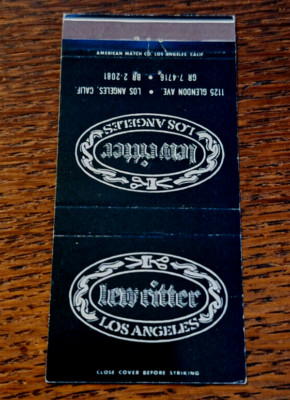 Vintage Matchbook: Lew Ritter Men's Shop, Los Angeles, CA
