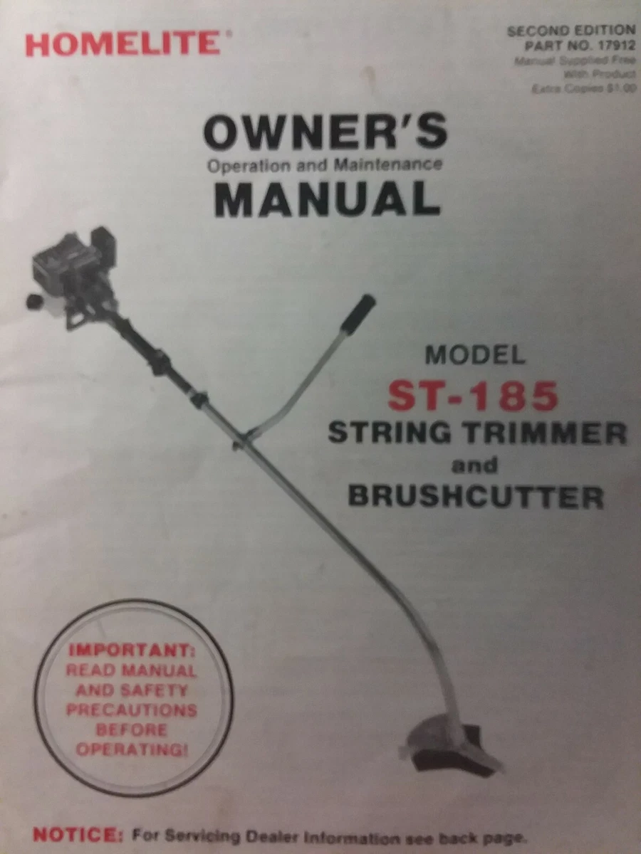 Homelite 2 cy Gasoline String Trimmer ST 185 Owner s Manual