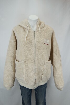 Muah Muah Women's White Deep Pile Fleece Jacket Coat Size XL