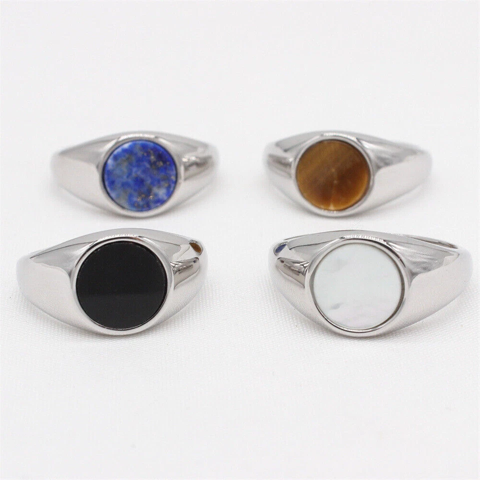 Hombres Mujeres Anillos de Sello Acero Inoxidable Redondos Simple Boda Declaración Pinky Banda Foto 3 de 4