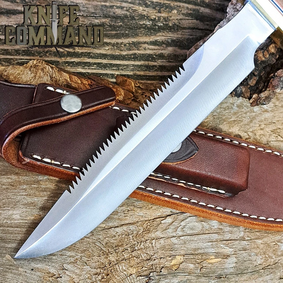 Cuchillo Bowie Estilo Randall Acero D2 Hecho a Mano Personalizado Hoja de Dientes de Sierra SS Con Funda Foto 2 de 3