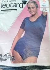 VTG 80's "Matisse" Black  White Stripe/Scoop Neck/S/S Leotard -VTG L todays M 