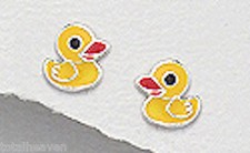 Solid Sterling Silver Children Yellow Enamel DUCKLING Stud Earrings 7mm