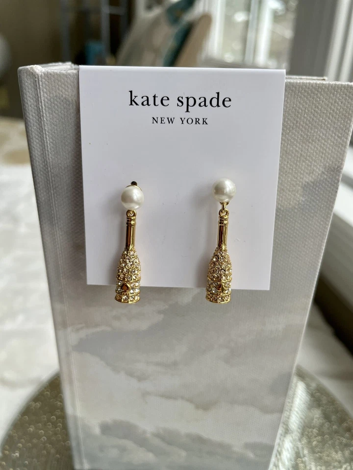 Pendientes colgantes Kate Spade New York nuevos con etiquetas invierno carnaval champán con bolsa antipolvo Foto 2 de 4