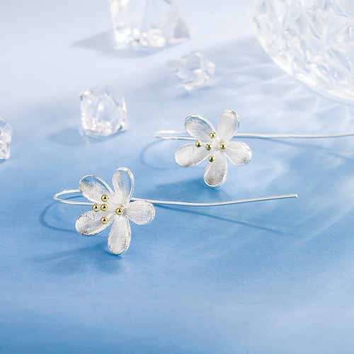 Silver Flower French Hook Long Dangling Earrings Women Girls Jewellery Gift - Picture 5 of 7