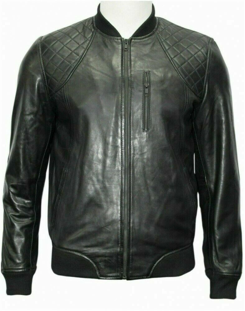 Giacca da uomo nera in vera pelle bomber da moto biker casual club party wear