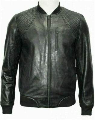 Men's Black Real Leather Motorbike Bomber Biker Casual Club Party Wear Jacket