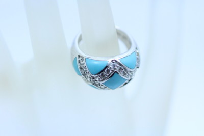 ERIC GROSSBARDT INTARSIERTER TÜRKIS CZ RING 925 STERLINGSILBER