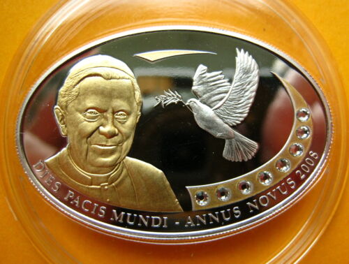 2008 Cook Is Large Silver/Goldp.Proof $5-Vatican Benedict-Dove Swarovski Crystal - Picture 1 of 2