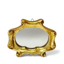 Vintage Florentine Giltwood Scroll Gold Mini Small Accent Wall Mirror