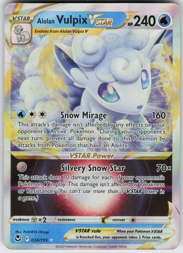 UR - 01 Holo Alolan Vulpix VSTAR 034/195 Ultra Rare SWSH12: Silver Tempest