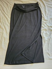 Womens Ladies New Look Knitted Black Ribbed-Knit Side Split Midi Skirt UK16