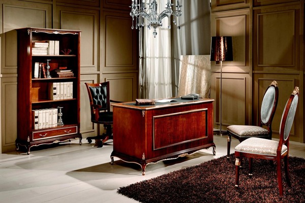 Klassische BüRo Schreibtisch Schreibtische Tisch Holz Stuhl 2Tlg Set Barock Stil-image