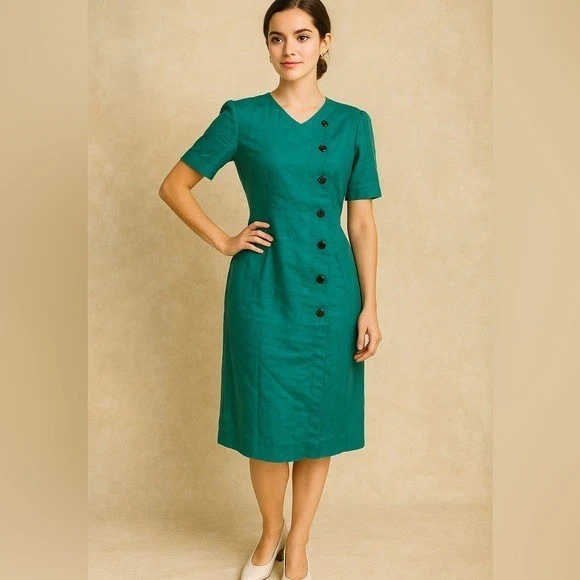 liz claiborne green dress Liz Claiborne Black & Green Wrap Midi Dress with Belt Tie main image 0