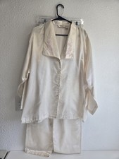 Vintage Victorias Secret Gold Label Pajama Set Large Cream Pants Shirt PJ