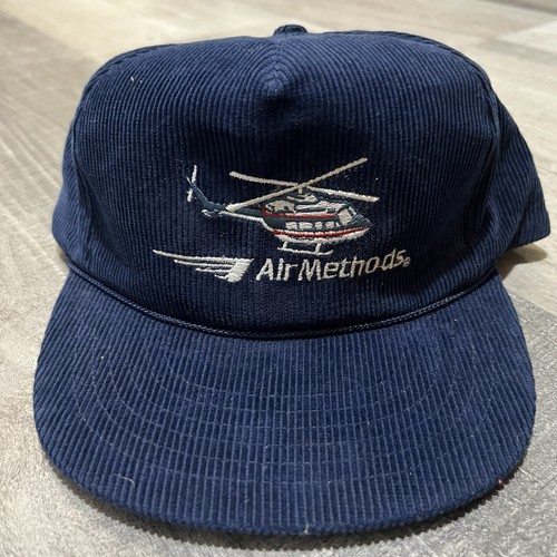 Vintage Air Methods Hubschrauber Mütze blau Cord 80er/90er SnapBack Pilot Luftfahrt