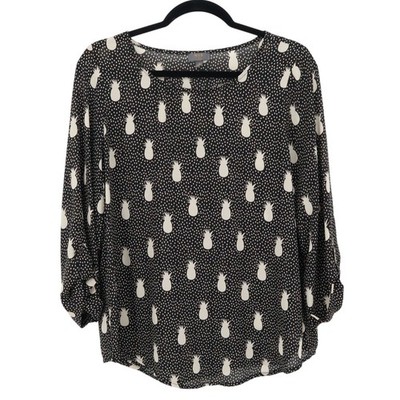 Mix By 41 Hawthorn Top Womens M Black Pineapple Novelty Office Career Boho Girly
