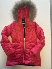 Tommy Hilfiger Girls Fur-Trim Hooded Chevron Puffer Jacket Girls, 8/10 M Coat