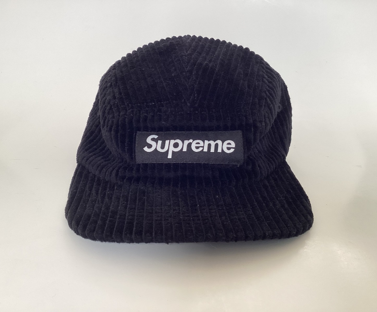 Supreme Cap 5 Panel Hat Black Corduroy Mens Leather Strapback
