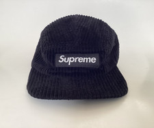 Supreme Cap 5 Panel Hat Black Corduroy Mens Leather Strapback - USA Made