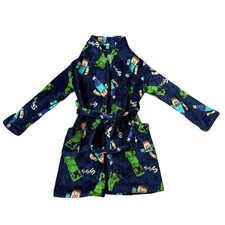 Minecraft boys 6/7 super soft blue long sleeve bathrobe with tie and pockets