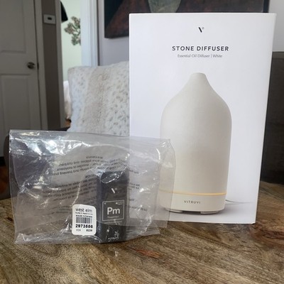 NEW West Elm Vitruvi Stone Diffuser Ultrasonic White Ceramic Peppermint Oil Set