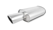 Vibrant StreetPower Oval Muffler with 4in Round Tip Angle Cut Rolled Edge -