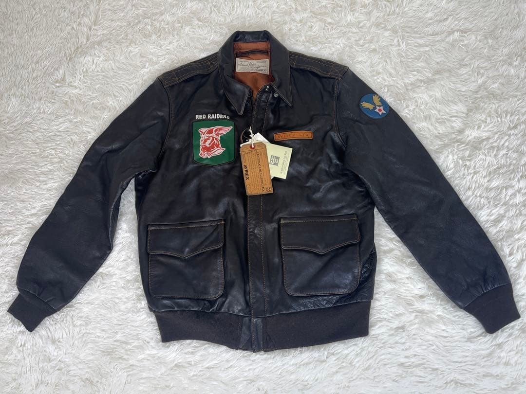 Avirex Leather Flight Jacket RED RAIDERS Size L with tag made in