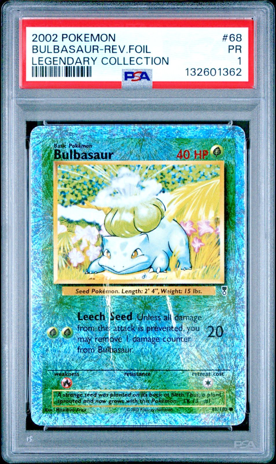 PSA 1 PR 2002 Pokemon Legendary Collection Bulbasaur 68/110 Reverse Holo Foil