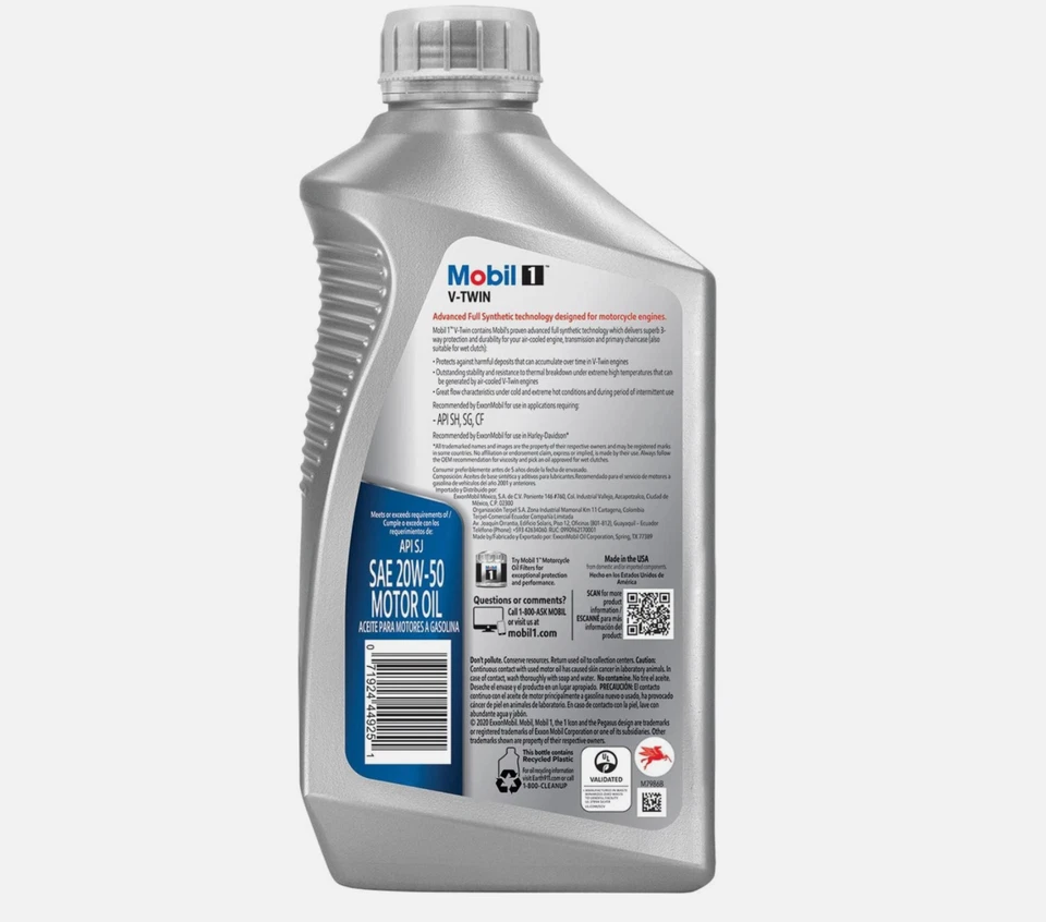 Aceite de moto Mobil 1 V-Twin totalmente sintético 20W-50, estuche 6/1Qt ¡ENVÍO GRATUITO!! Foto 3 de 3