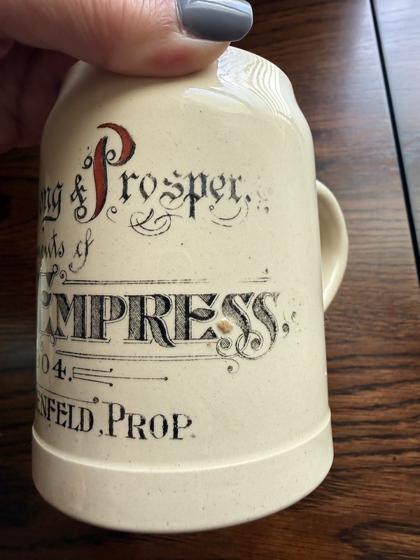Pre-prohibition Souvenir Beer Mug 1904 Hotel Empress “ Live Long And Prosper “￼