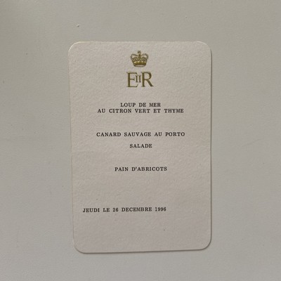 Royal Menu Card Boxing Day 26. Dezember 1996 Queen Elizabeth II Sandringham 