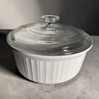 Vntg Corning Ware French White Casserole Round Dish F-1-B 2.5 Liter w/Pyrex Lid
