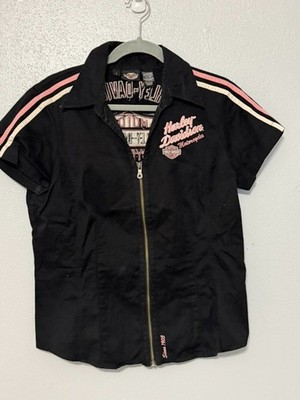 Harley-Davidson Women's Zip-up Embroidered Large Shirt Black/Pink/White
