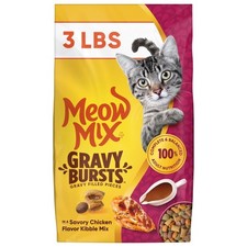 Meow Mix Gravy Bursts Dry Cat Food Chicken 3 LB Bag Daily Nutrition Adult Cats 2.66 per pound