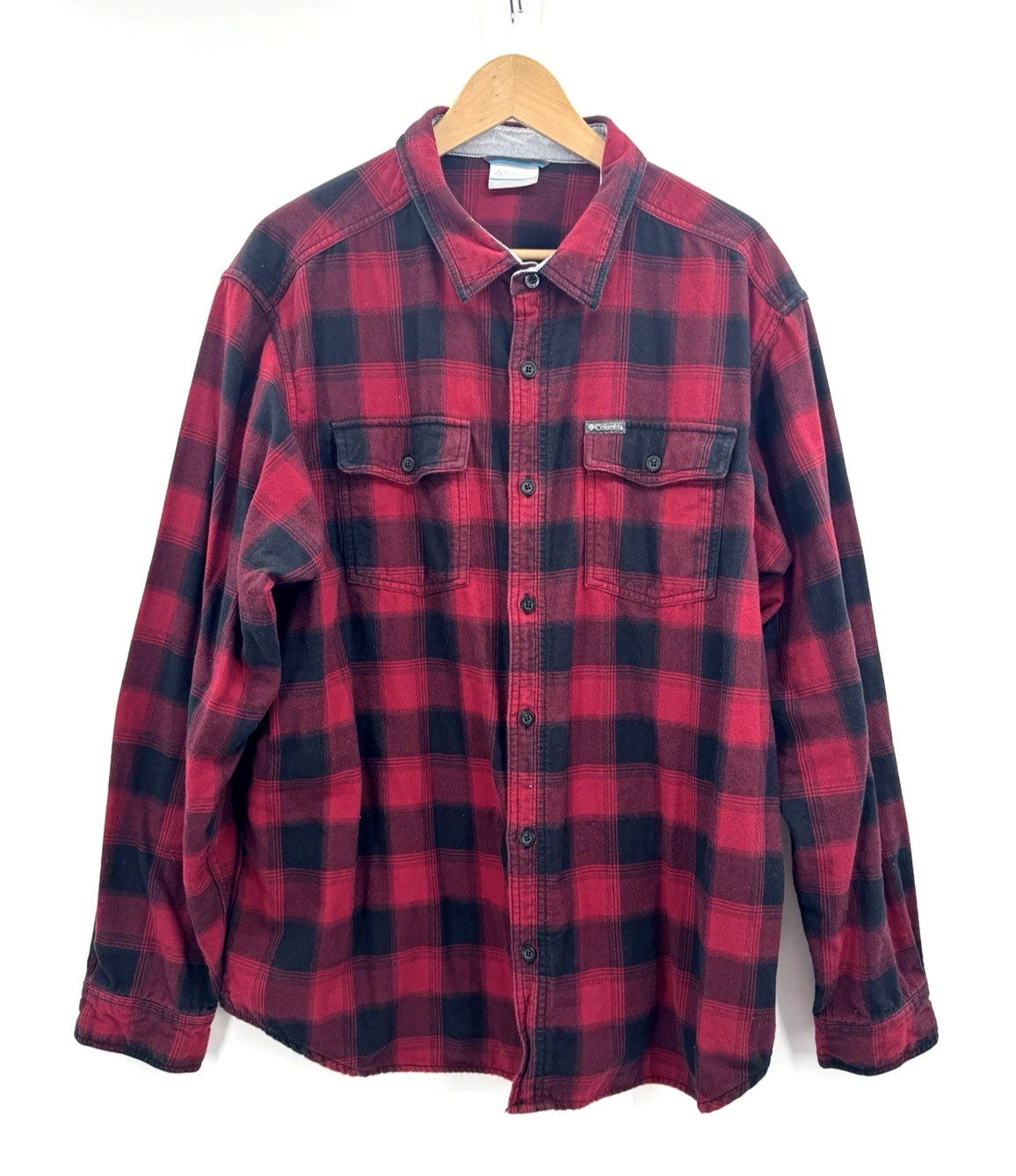 Columbia Mens XL Flannel Shirt Red Buffalo Check Plaid Outdoor Sportsman Fishing